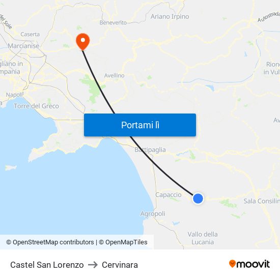 Castel San Lorenzo to Cervinara map