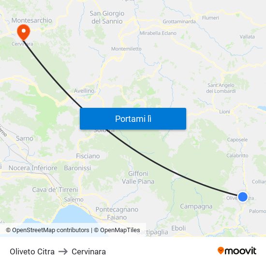 Oliveto Citra to Cervinara map