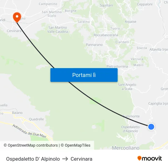 Ospedaletto D' Alpinolo to Cervinara map