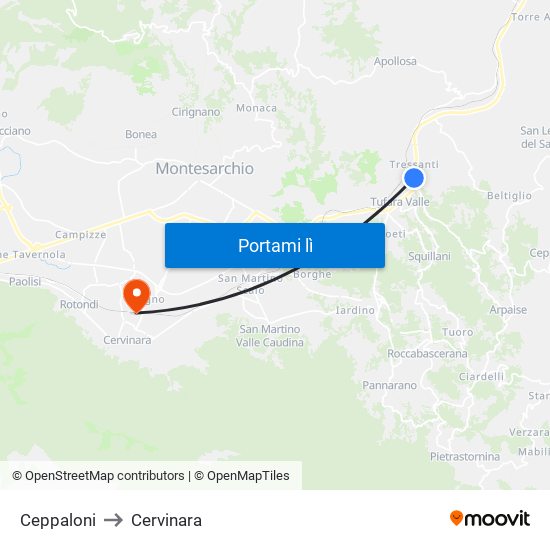 Ceppaloni to Cervinara map