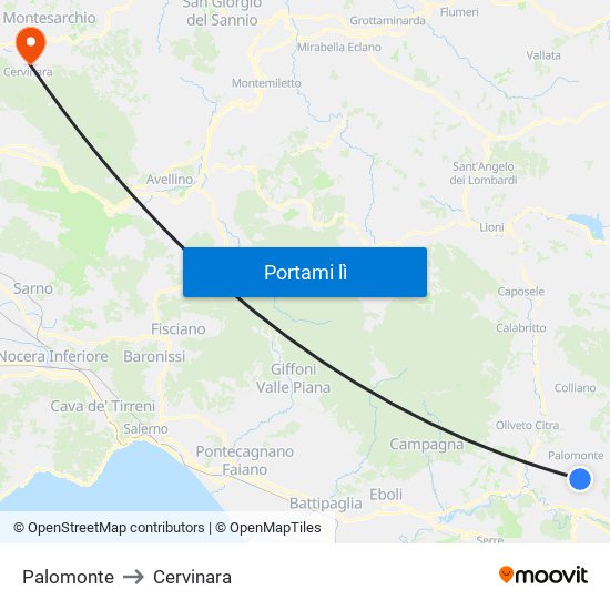 Palomonte to Cervinara map