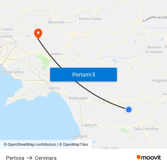 Pertosa to Cervinara map