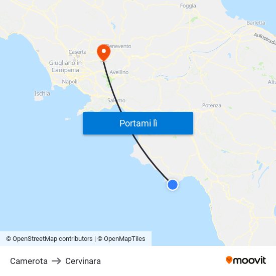 Camerota to Cervinara map