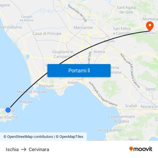 Ischia to Cervinara map