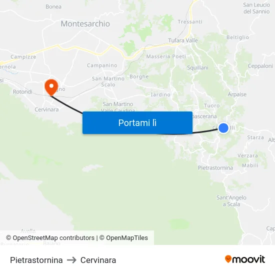 Pietrastornina to Cervinara map