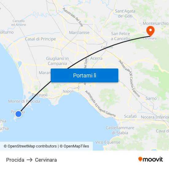 Procida to Cervinara map