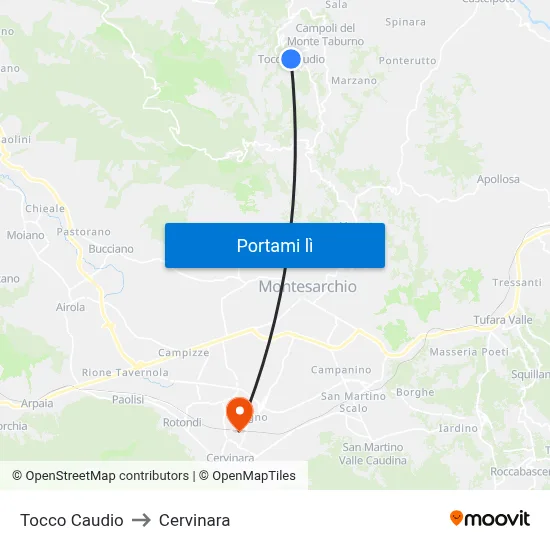 Tocco Caudio to Cervinara map