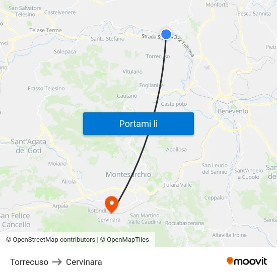 Torrecuso to Cervinara map