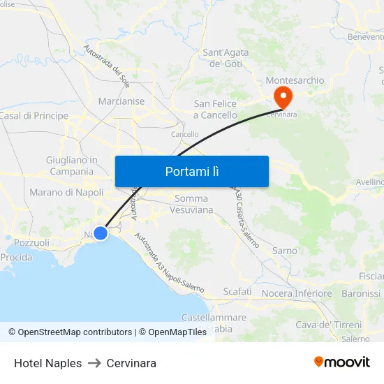 Hotel Naples to Cervinara map