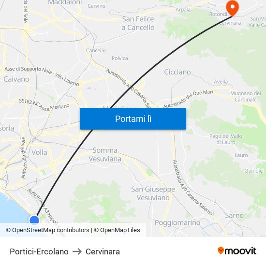 Portici-Ercolano to Cervinara map