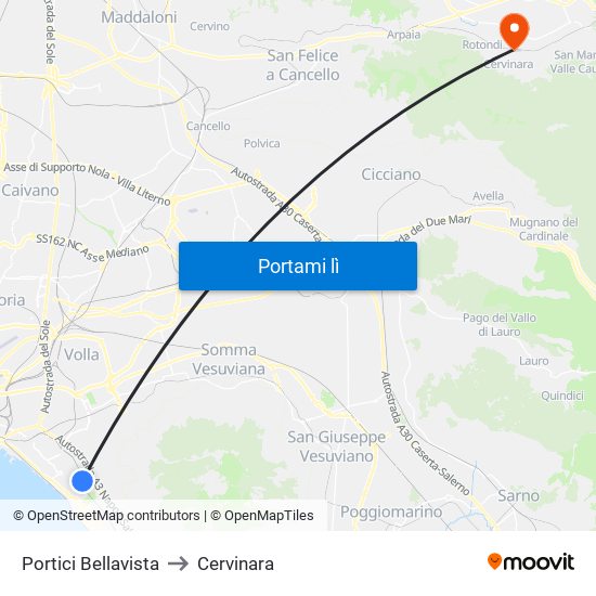 Portici Bellavista to Cervinara map