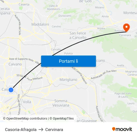 Casoria-Afragola to Cervinara map