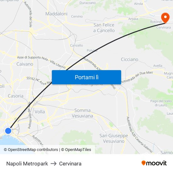 Napoli Metropark to Cervinara map