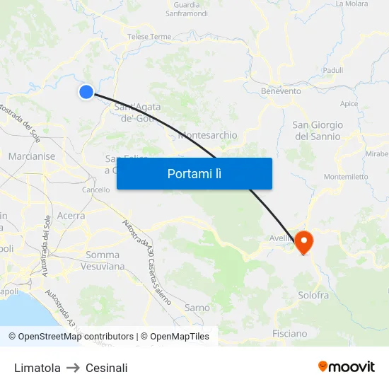 Limatola to Cesinali map