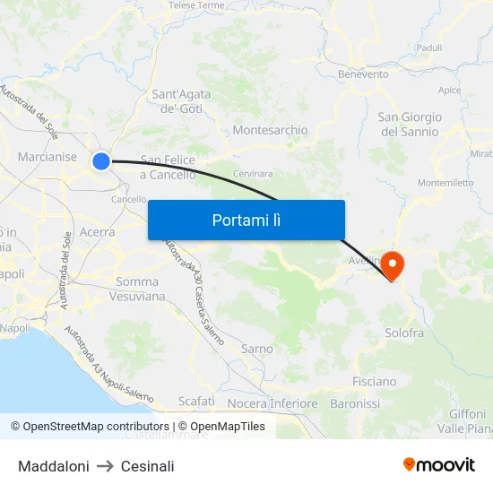 Maddaloni to Cesinali map