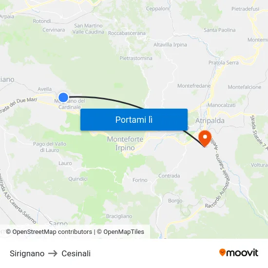 Sirignano to Cesinali map