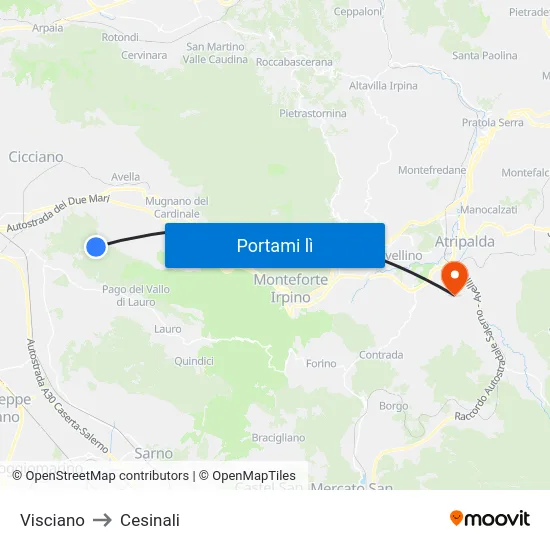 Visciano to Cesinali map