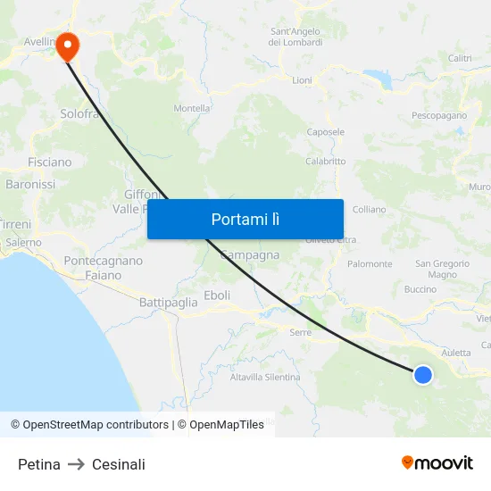 Petina to Cesinali map