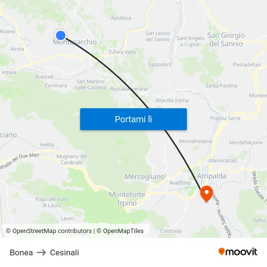 Bonea to Cesinali map