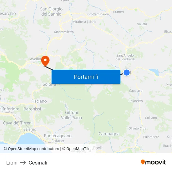 Lioni to Cesinali map