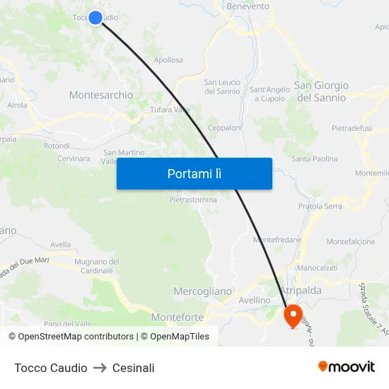 Tocco Caudio to Cesinali map