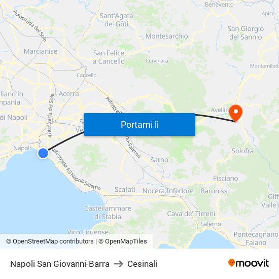 Napoli San Giovanni-Barra to Cesinali map