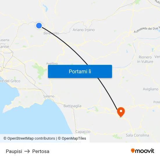 Paupisi to Pertosa map