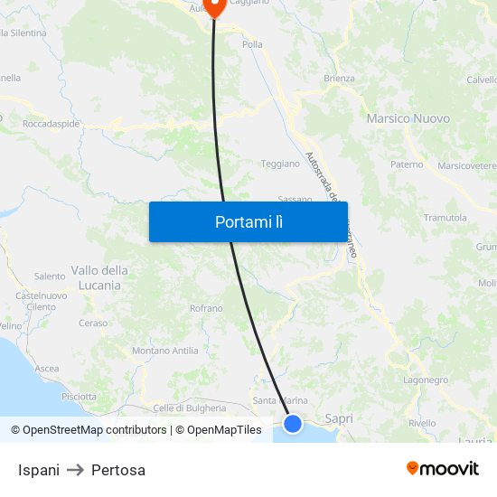 Ispani to Pertosa map