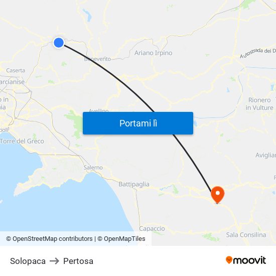 Solopaca to Pertosa map