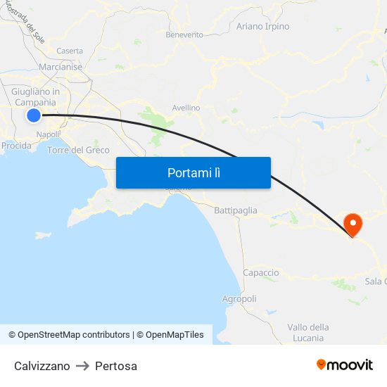 Calvizzano to Pertosa map