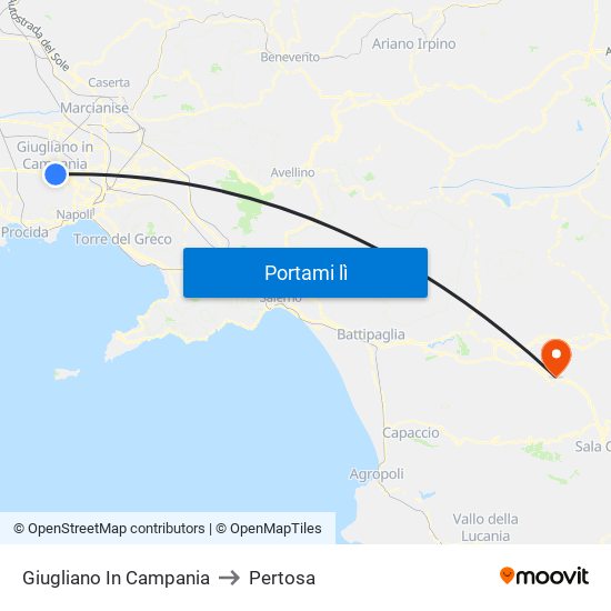 Giugliano In Campania to Pertosa map