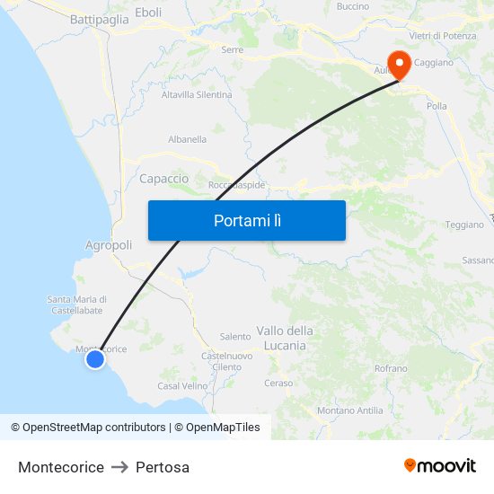 Montecorice to Pertosa map