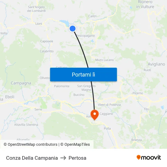 Conza Della Campania to Pertosa map