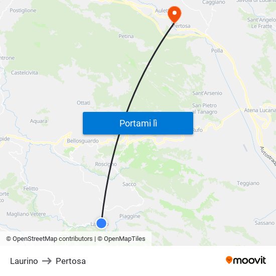 Laurino to Pertosa map
