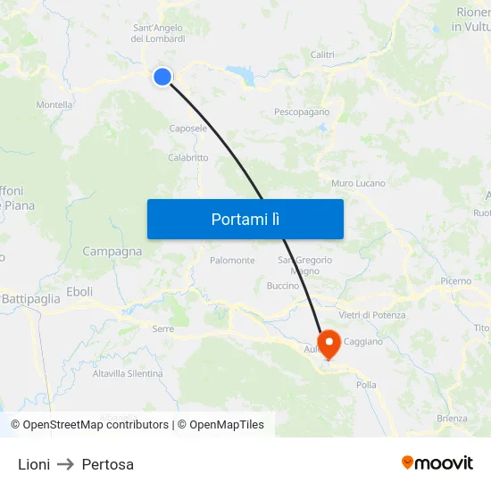 Lioni to Pertosa map