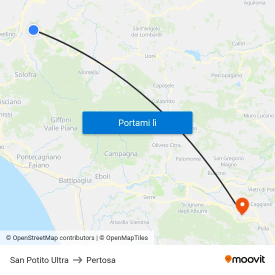 San Potito Ultra to Pertosa map