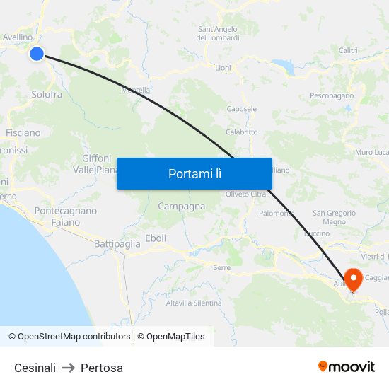 Cesinali to Pertosa map
