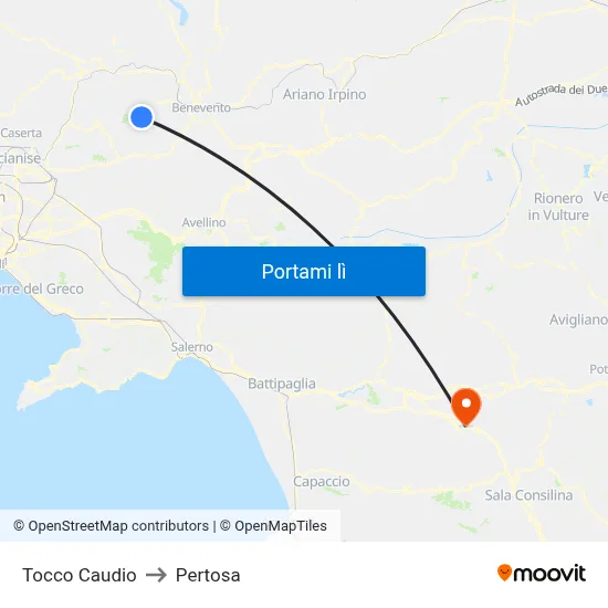 Tocco Caudio to Pertosa map
