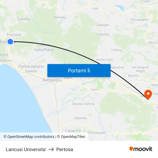 Lancusi Universita' to Pertosa map
