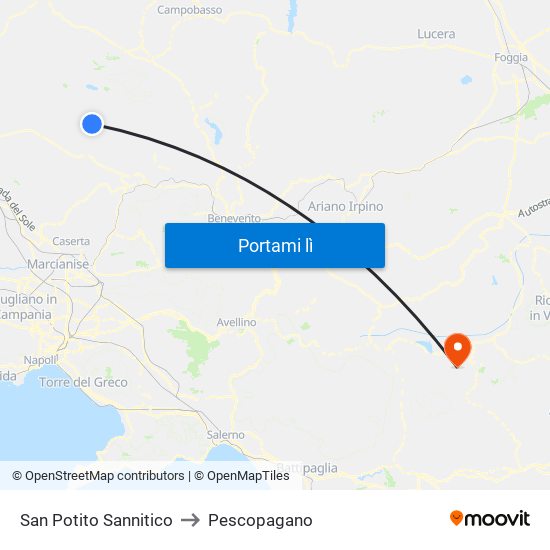 San Potito Sannitico to Pescopagano map