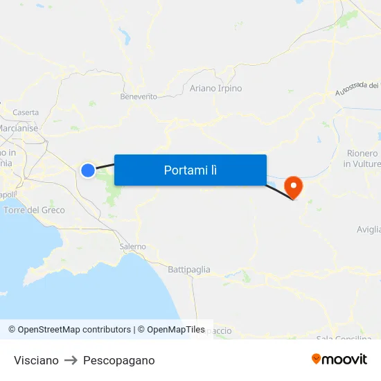 Visciano to Pescopagano map