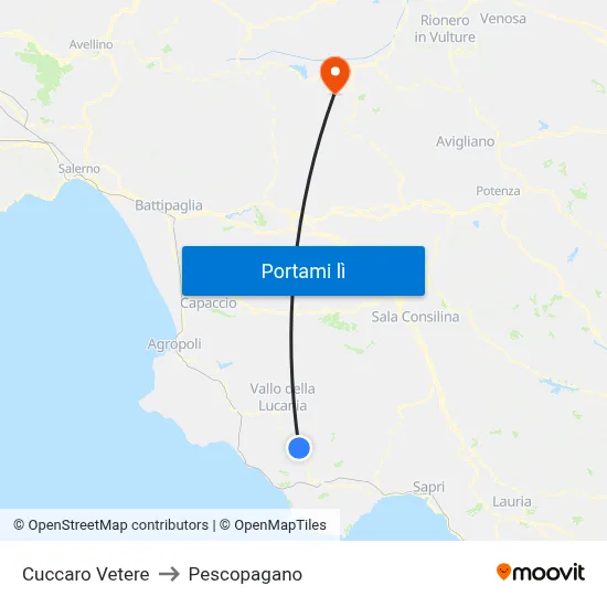Cuccaro Vetere to Pescopagano map