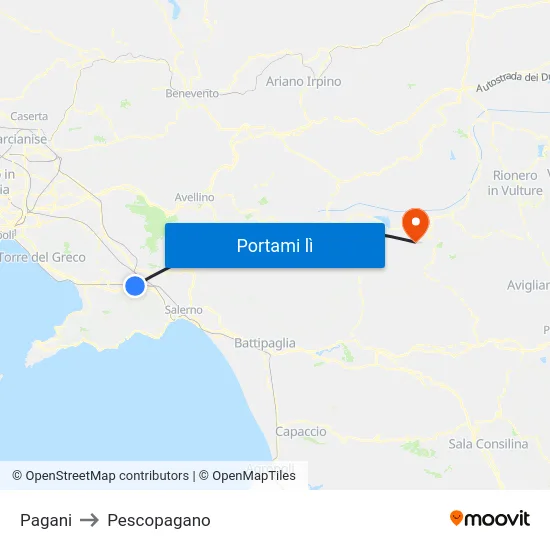 Pagani to Pescopagano map