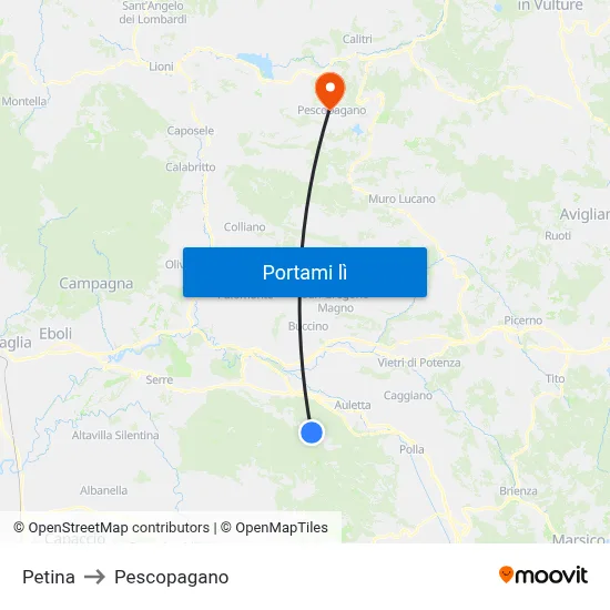 Petina to Pescopagano map