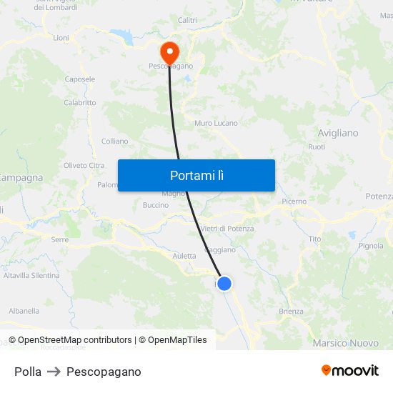 Polla to Pescopagano map