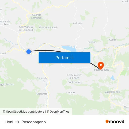 Lioni to Pescopagano map