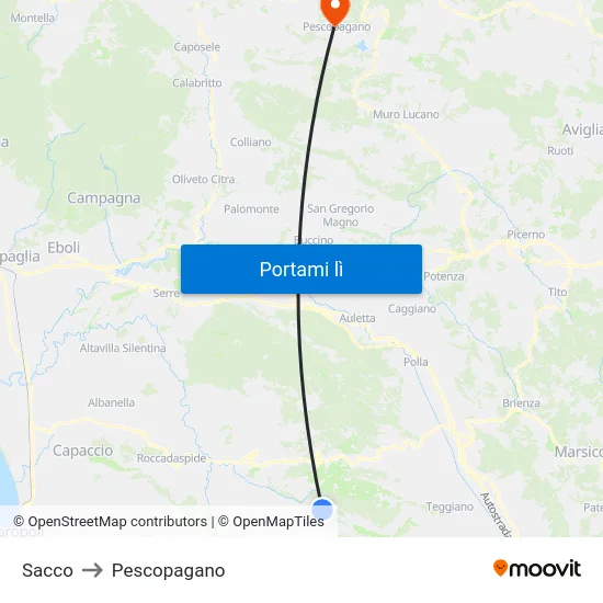 Sacco to Pescopagano map