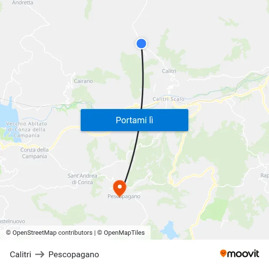 Calitri to Pescopagano map