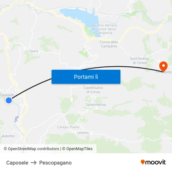 Caposele to Pescopagano map