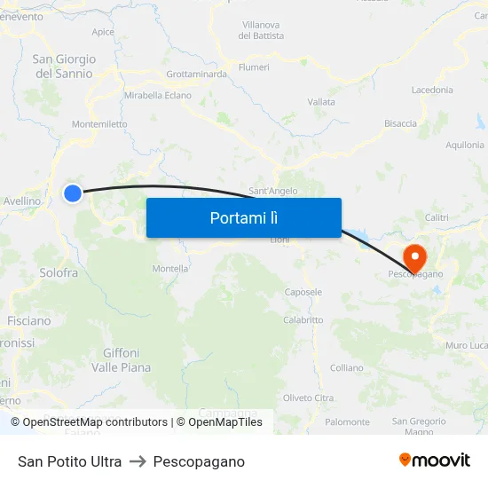 San Potito Ultra to Pescopagano map